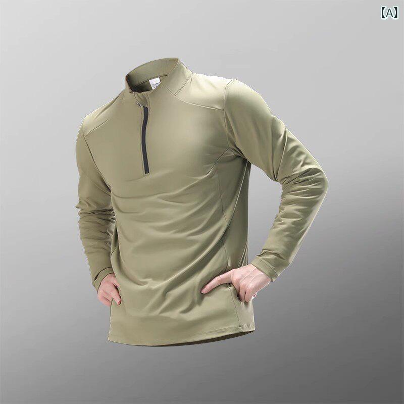 フリース　トップス　ジッパー 速乾 Tシャツ メンズ ハーフ ジップ スポーツ ランニング トレーニング スーツ 登山 フィットネスウェア サッカー サイクリング 長袖 トップ