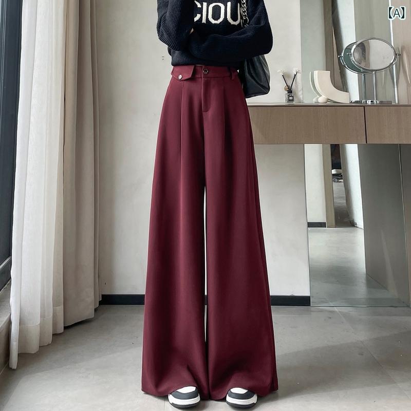 レディース　ハイウエスト　パンツ な 小麦の 耳 柄 ウール ワイド レッグ スーツ パンツ 春秋 ハイウエスト ドレープ ストレート 小さい サイズ カジュアル モップ レディース