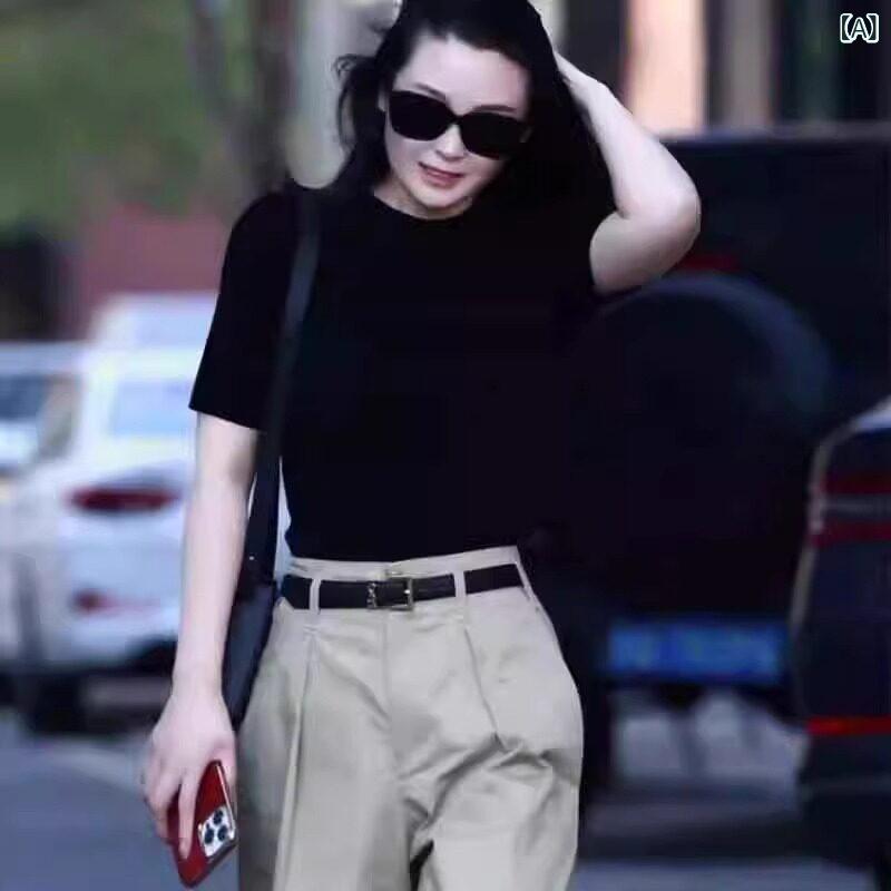 レディース　ハイウエスト　パンツ ファッション カジュアル 薄手 クロップドパンツ 女性用 夏用 上級 ハイウエスト 年齢を 感じさせにくい ゆったり スリム ストレート ワイド レッグ パンツ 4,450円