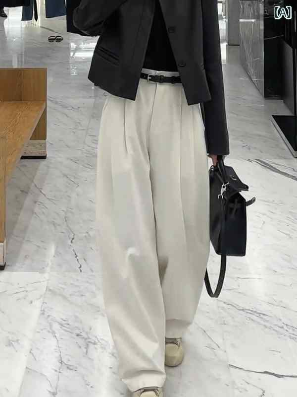 レディース　ハイウエスト　パンツ シンプルで な ハイウエスト プリーツ ストレート ワイド レッグ スーツ パンツ カジュアル レディース 2024 秋