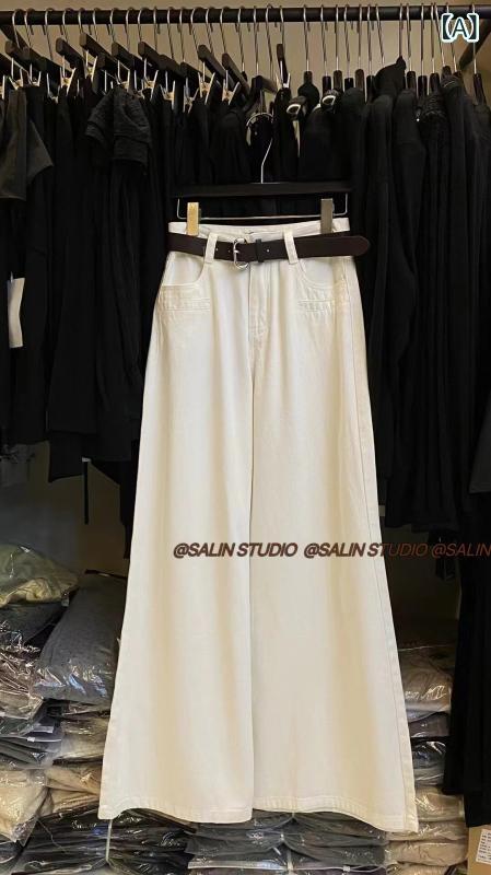 レディース　ハイウエスト　パンツ SALIN シャリンの 万能な 起毛 フロア レングス ワイド レッグ パンツ 2025 春 ハイウエスト スリム シンプル ジーンズ レディース｜みやショップ店