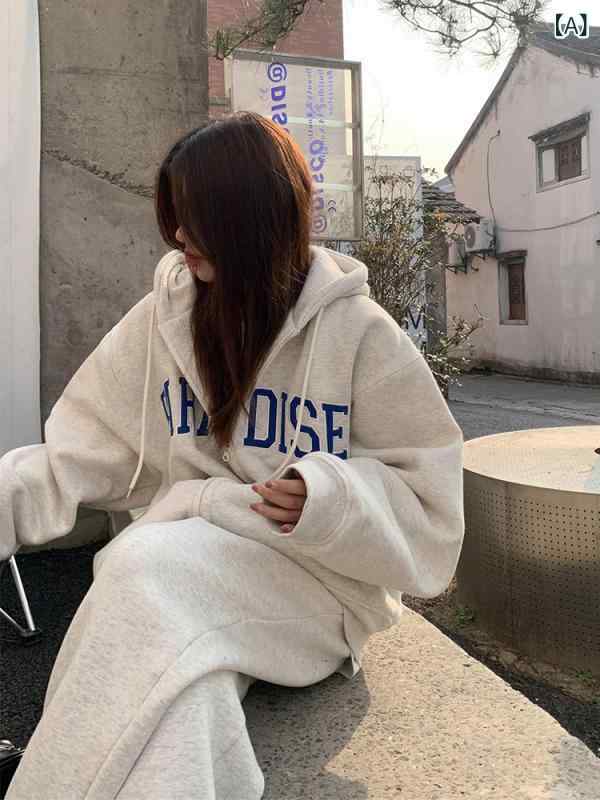 パーカー　フード付き　ニット 地元の 犬 / 冬 厚手 トップ コート オーバー サイズ カーディガン フード付き ベルベット スウェットシャツ レディース スタイル｜みやショップ店