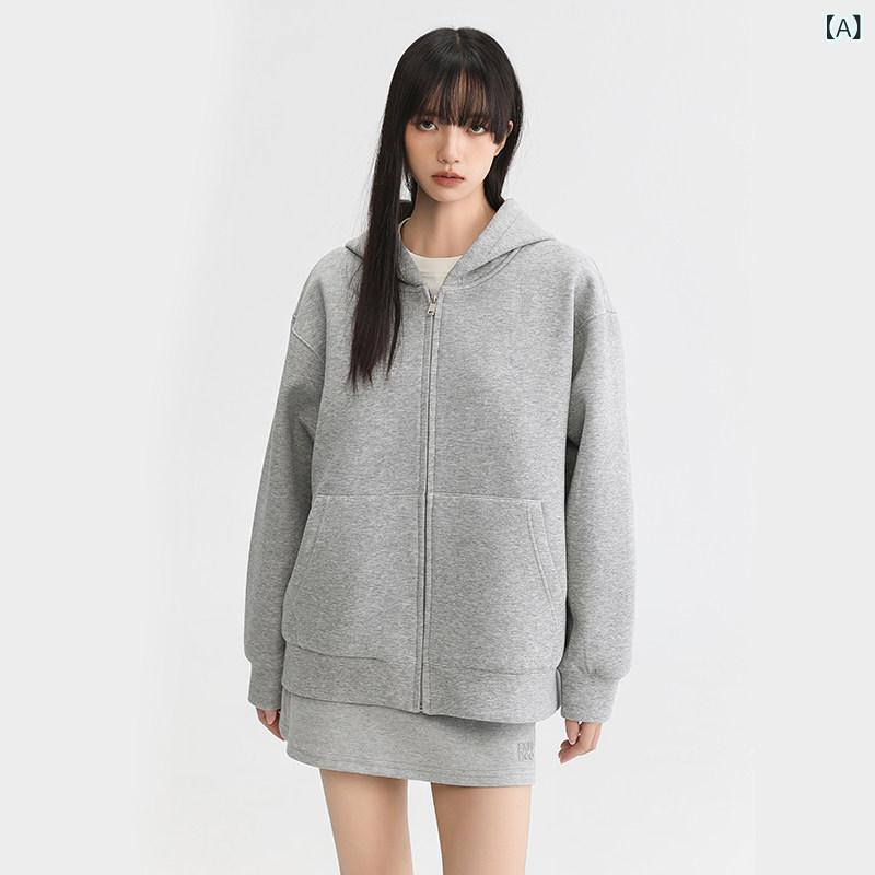 パーカー　フード付き　ニット キング プリンス ハイ ウェイト スウェットシャツ ジッパー フード付き カーディガン レディース ゆったり カジュアル カップル ジャケット｜みやショップ店