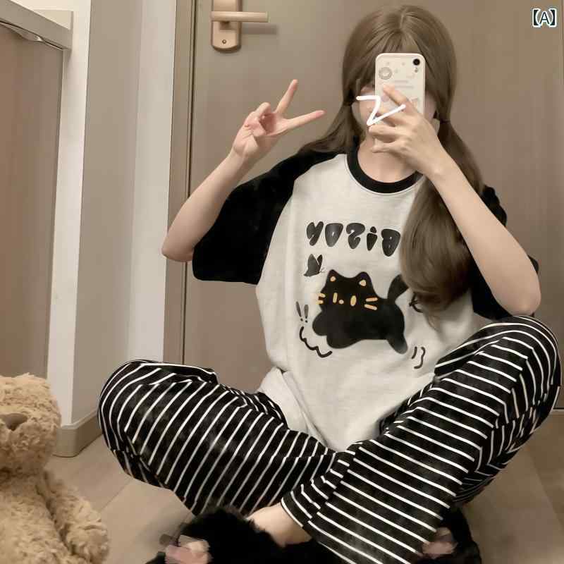 レディース　パジャマ　スウェット　上下 パジャマ 女性 夏 綿 2025 半袖 ズボンは 外で 着用 できます 春夏 ホーム 服 スーツ
