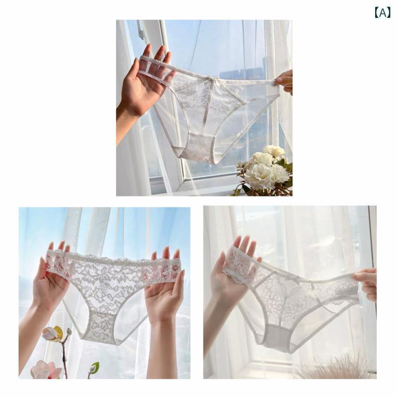 ボクサーパンツ 下着 ショーツ ホワイト エレガントな レースの パンティー レディース 魅惑的 綿の 股 2024 明るい 色の 薄手 通気性の ある 三角形の ショーツ