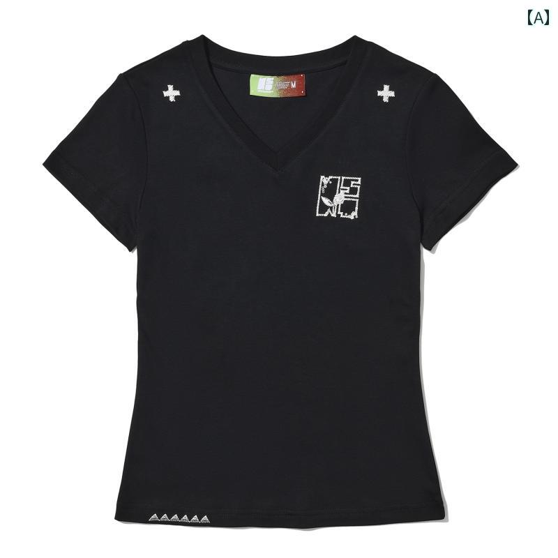Tシャツ　レディース　かわいい NSTNEW START スプラウティング プラン 夏 スパンコール ライン Vネック スリム 半袖 Tシャツ レディース ユニセックス