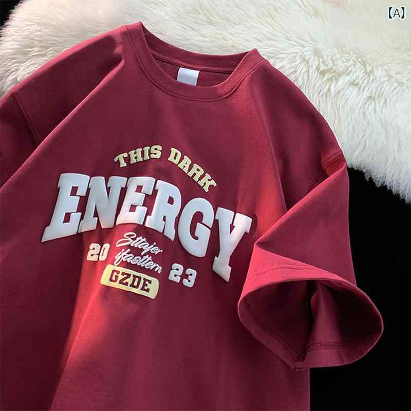 Tシャツ　レディース　かわいい バーガンディ 厚手 コットン 半袖 Tシャツ メンズ 夏 2025新 カジュアル トップ