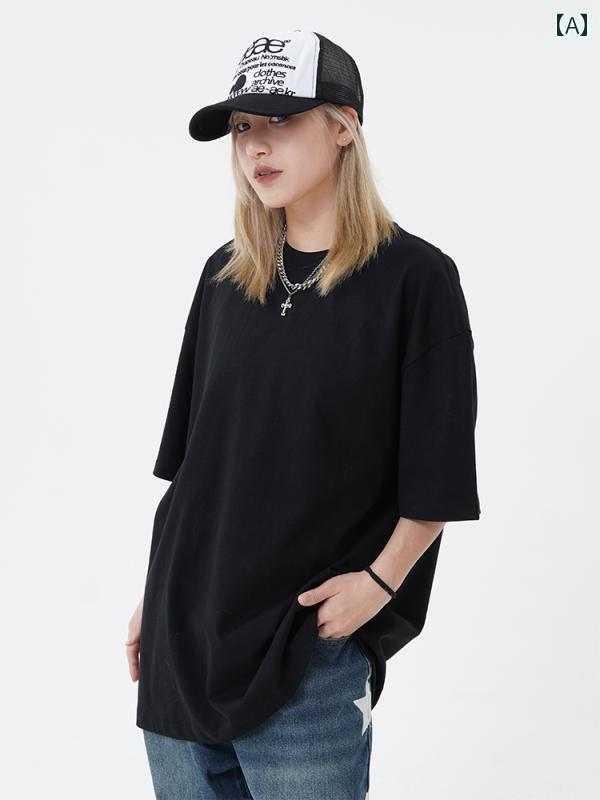 Tシャツ　レディース　かわいい CCYE アメリカ ストリート 305 g 厚手 無地 ボトム 半袖 Tシャツ 男女 ゆったり カップル トップス チャイナ 風