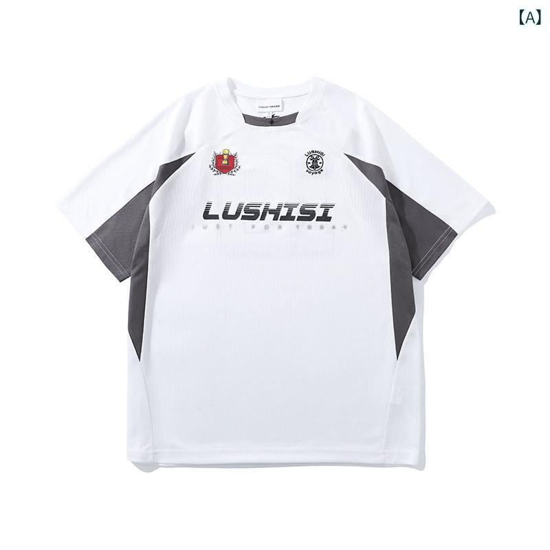 Tシャツ　レディース　かわいい LUSHISI 速乾 スポーツ アメリカン シューティング スーツ バスケットボール 半袖 トレーニング ステッチ レトロ ストリート Tシャツ ファイティングスピリット テーマ