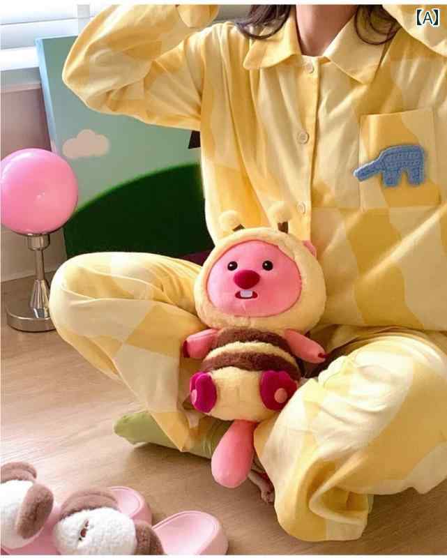 パジャマ　レディース　上下 イン スタイル カップル パジャマ スーツ 女性 象 離れ 刺繍 起毛 コットン 素材 秋冬は 家 着と して 着用 できます