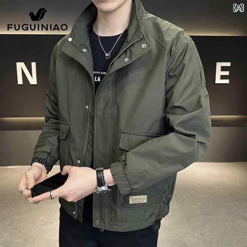ジャケット　パーカー　メンズ　シンプル Fuguiniao カジュアル ジャケット メンズ 2025 春 ワークウェア トップス ゆったり スタンドカラー コート 秋冬