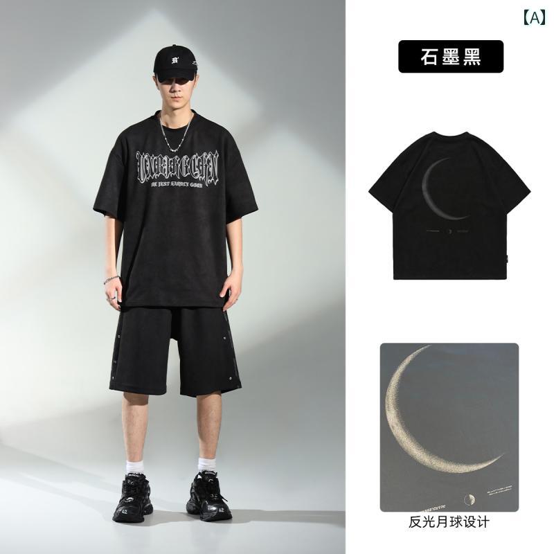 Tシャツ　メンズ　おしゃれ BJHG 無謀な 月食 レトロ Tシャツ 半袖 メンズ 夏服 カップル ウェア レディース
