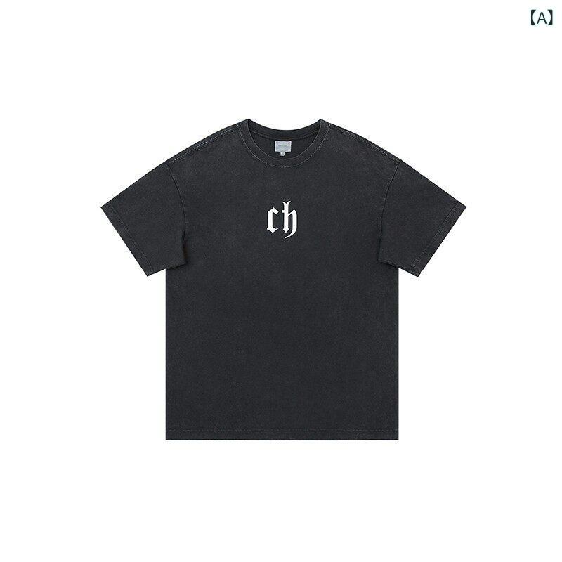 ティーシャツ メンズ 今めかしい CHINISM CH 文字記号 刷り上げる 白いこと 半袖 ティーシャツ メンズ ゆったり アメリカン 夏 二人組 着付ける 五分袖