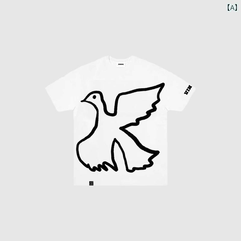 Tシャツ　メンズ　おしゃれ Vinkid 鳩 平和 Tシャツ ティー 半袖 男女兼用 ゆったり 欧米 ヒップ ホップ ストリート｜みやショップ店