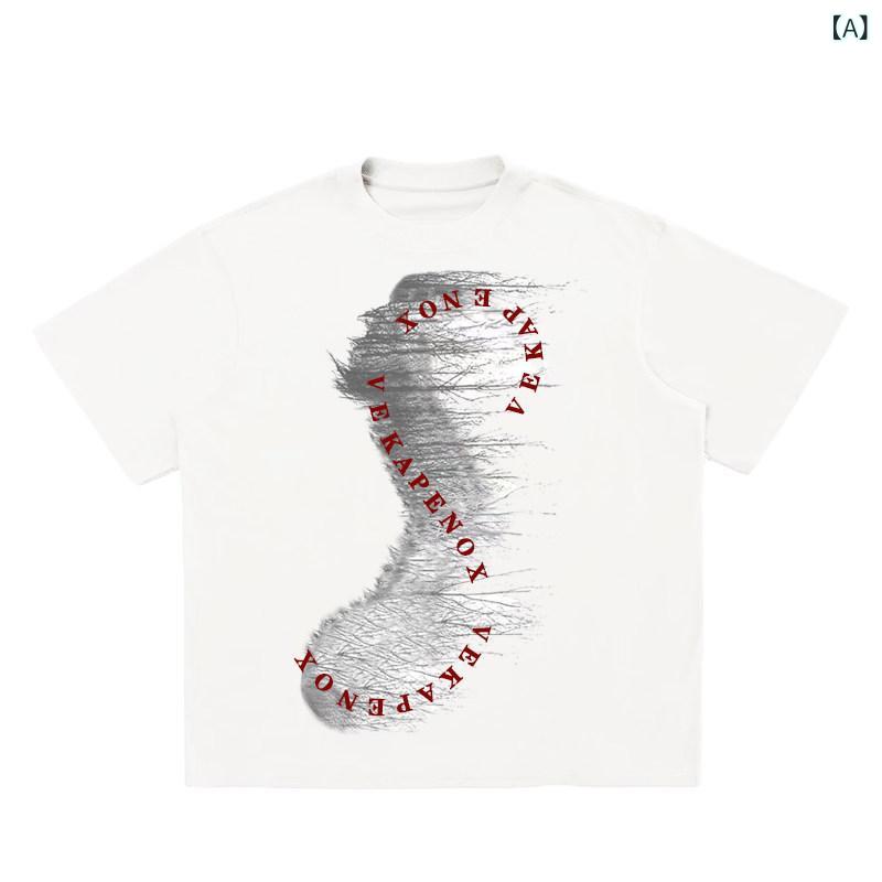 Tシャツ　メンズ　おしゃれ Vekapenox 24 ss ポートレート 発泡 綿 Tシャツ 半袖 ストリート チャイナ 風 男女