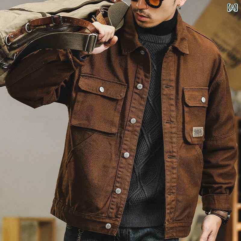 メンズ　ジャケット　アウター アメリカン レトロ メンズ デニムジャケット 春秋 ヘビー ジャケット メンズで な フランスの ワークウェア