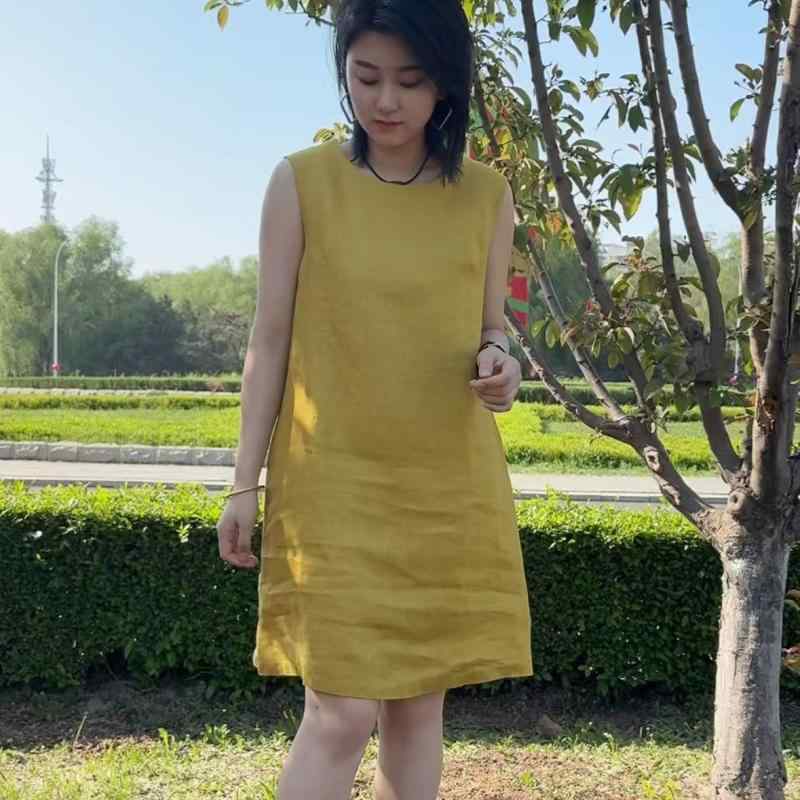 衣装 レディース 夏 ゆったり 引っ切り無い ノースリーブ ラウンドのど首 麻 リネン原料品 小っちゃい相応う 心地よい 普段使い走り 通気性 軽さ