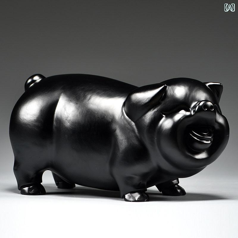 ホビー　雑貨　装飾品 黒い 木製の 豚の 飾り 無垢材の 彫刻 中国 十二支の 黒 マスコット リビング ルームの コーナーの 装飾