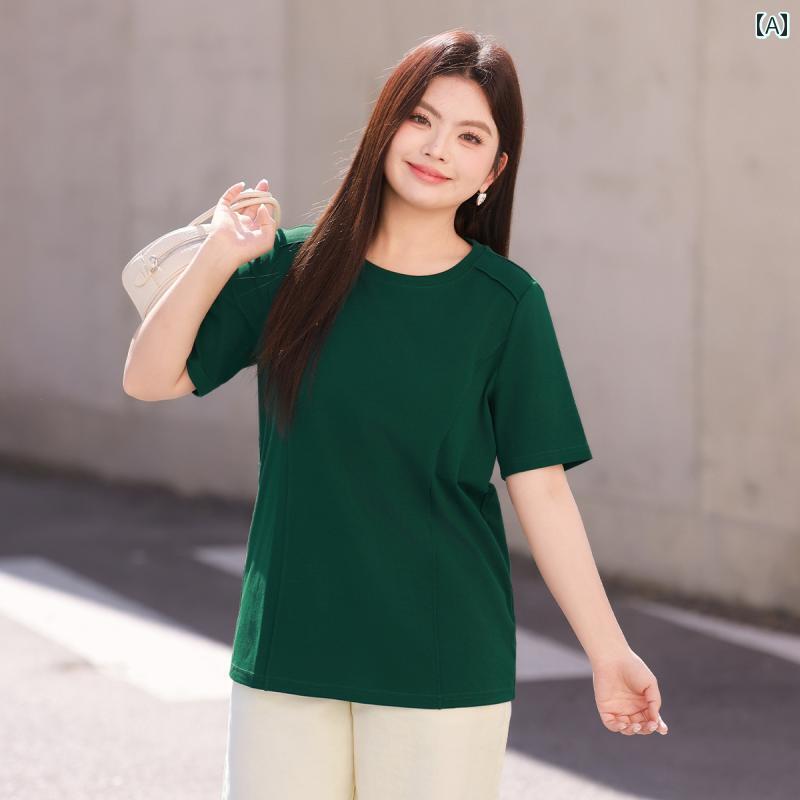 レディース プルオーバー ゆったり 【 両面 綿】 MsShe 大きめ 大きさ 成人女性服 2025 夏服 太め 粍高 柔軟性 体型覆いかぶせる 痩せ型 引っ切り無い 肩先 半袖 プルオーバー レディース