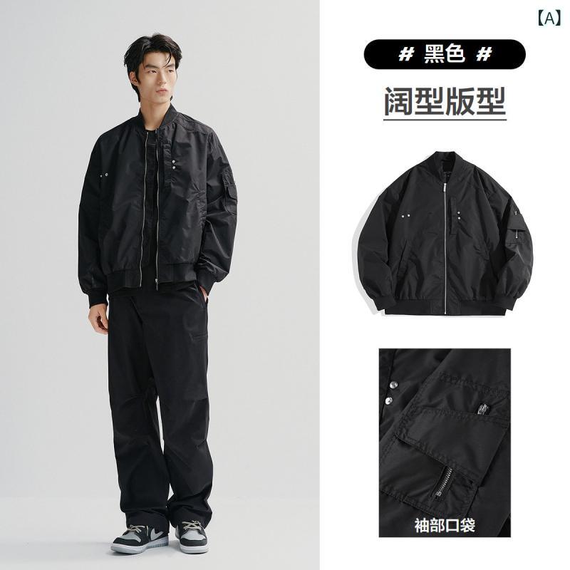 アウター メンズ 上衣 アノラック 天下太平 小鳥 メンズ 飛行士 上衣 アメリカン レトロ ベイスボール 制服 黒いこと