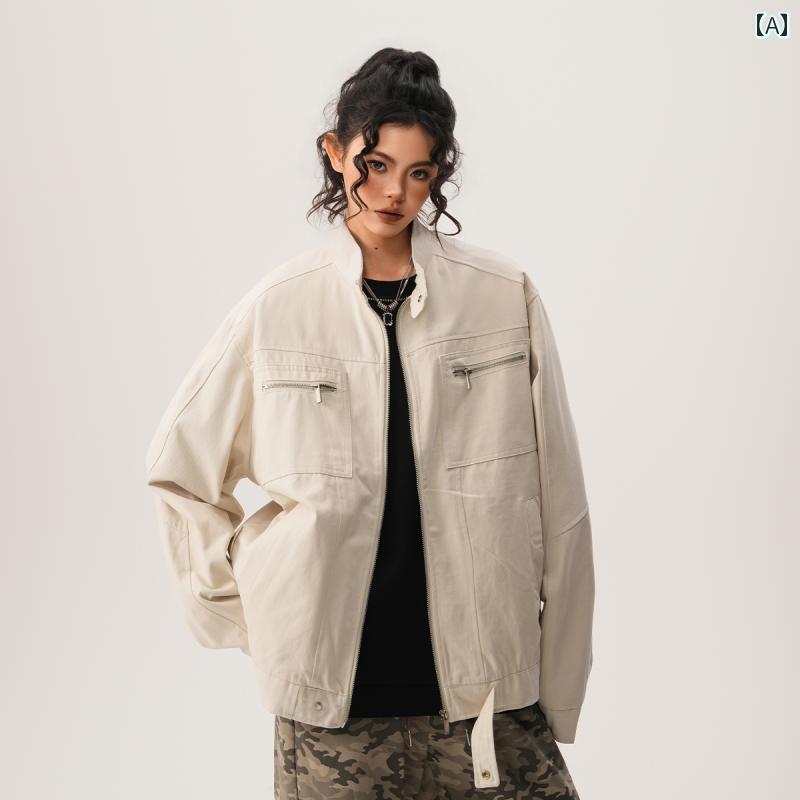 アウター　メンズ　ジャケット　パーカ BWKA アメリカン レトロ ハリントン ウォッシュ キャンバス ジャケット 男女兼用 2025 春 マルチ ポケット スタンドカラー ワークウェア