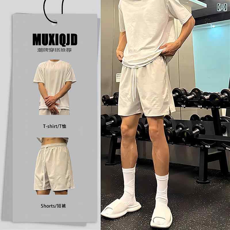 ショート ハーフ パンツ アメリカンフィットネス スポーツ ショーツ カジュアル スタイル スーツ メンズ 夏 冷感 速乾 パンツ ランニング 45 ポイント