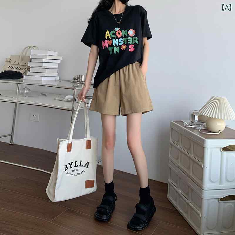 ショート　ハーフ　パンツ　 ウォッシュド コットン ワーク ショーツ レディース 夏用 薄手 韓国 ハイウエスト 小さい サイズ カジュアル パンツ ゆったり スリム aライン ワイド レッグ