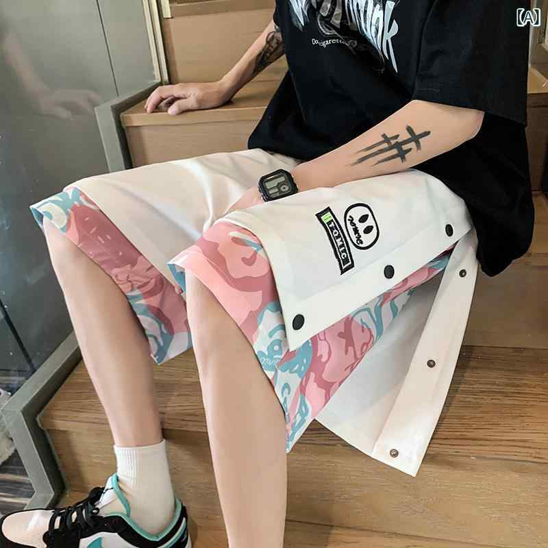 ショート ハーフ パンツ 男の子 フェイク ツーピース ボタン 付き ショート パンツ 夏の の ミディアム 太った 男性 大きいサイズ アメリカン スポーツの