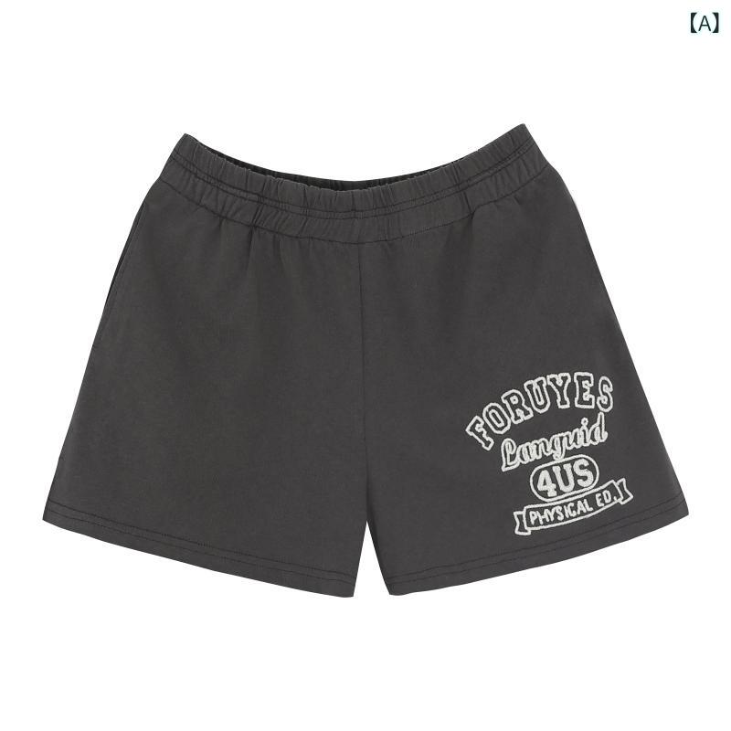 ショート　ハーフ　パンツ　 FORUYES ストア アメリカン レトロ キャンパス スタイル スローガン ロゴ チャイナ 風 スリム カジュアル ショート パンツ