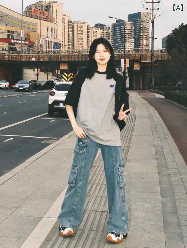 レディース　Tシャツ　半袖 300 ジン 特大 サイズ アメリカン スタイル ショルダー コントラスト 半袖 Tシャツ 女性 200 太い mm 夏 ゆったり スリム トップ