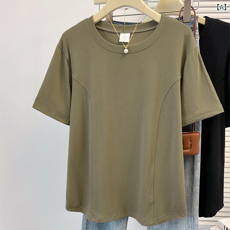 レディース　Tシャツ　半袖 300 ジン 特大 サイズ ゆったり レディース 半袖 200 太 mm プラス スリム 綿 Tシャツ