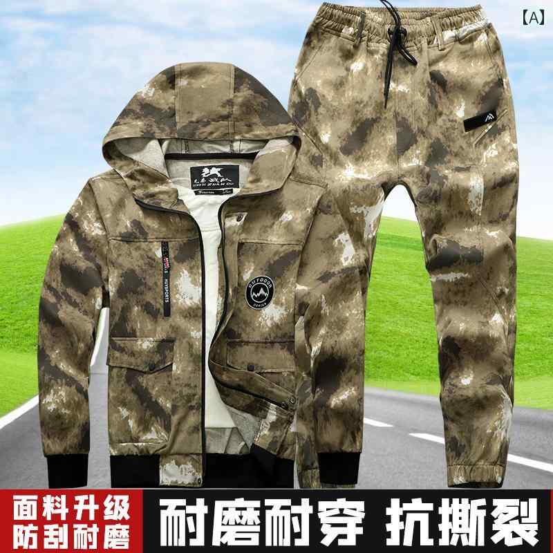 作業服　セット 男性用 迷彩 スーツ 春秋 スタイル フード付き 作業着 耐摩耗 防汚性 労働 保護 自動車 修理 現場の 屋外 服