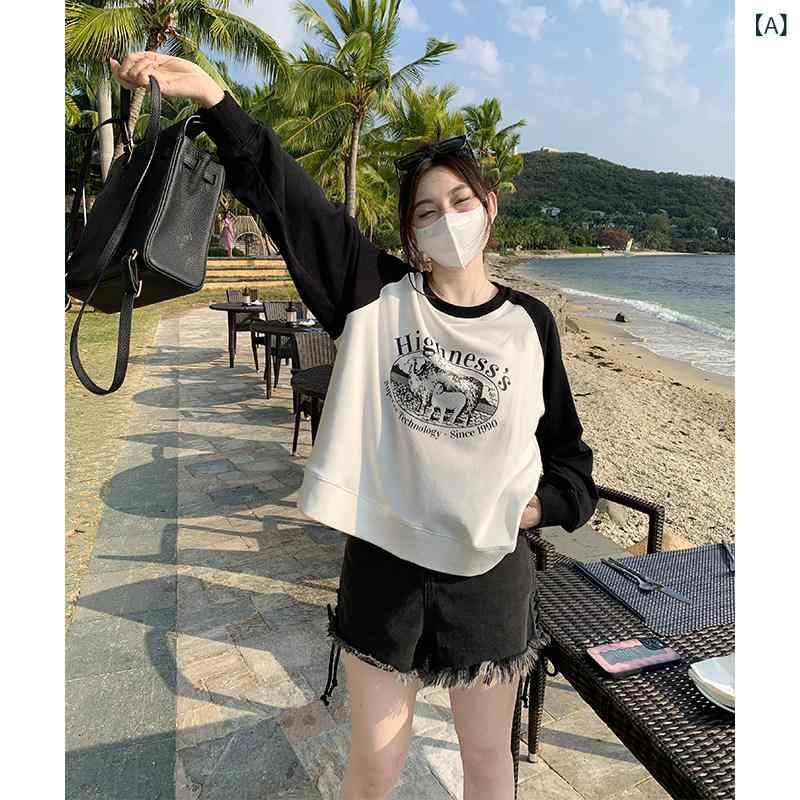 ティーシャツ ゆったり 下着類 馬 希 少し 太め 大きめ 大きさ 粍  レトロ  プルオーバー レディース 春 ゆったり か細い ラウンドのど首 心地よい トップス