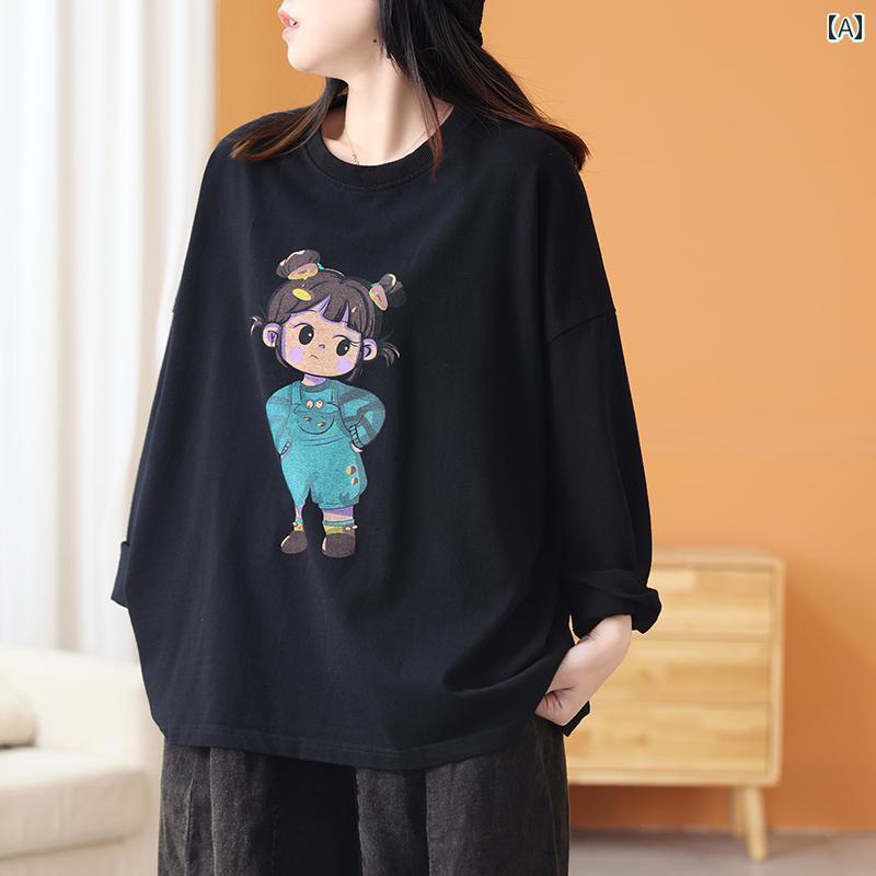 Tシャツ　ゆったり　インナー グリーン コットンの 子供っぽい 魅力の プリントの ラウンドネック Tシャツ 女性用 ナチュラルで ゆったり 快適 大きいサイズ トップス 2025年の新 製品