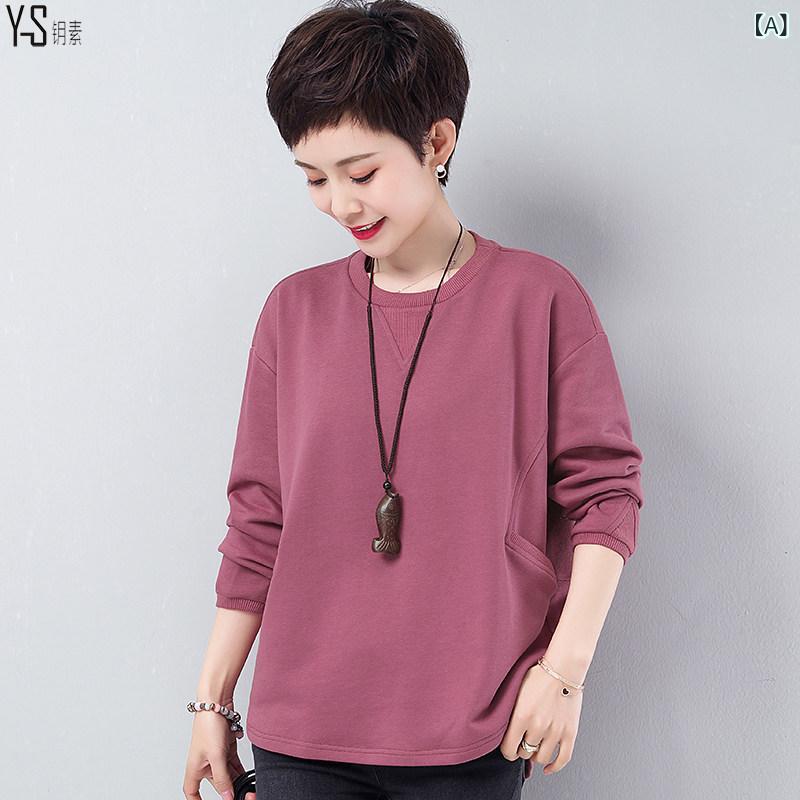 Tシャツ　ゆったり　インナー 綿 スウェットシャツ レディースファッション ショート 2025 春秋 ゆったり 中年 ママ ワンピース おしゃれ 長袖 大きいサイズトップス