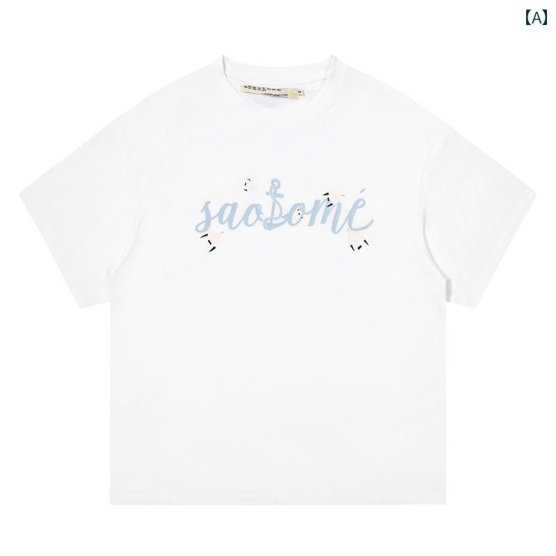 Tシャツ レディース Tシャツ レディース 早乙女 恵子 日本 ゆったり 手 描き カモメ ロゴ プリント 厚手 コットン 半袖 Tシャツ
