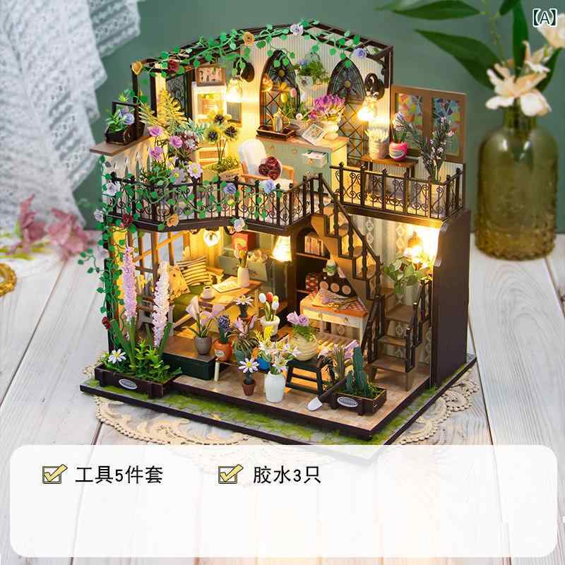 おもちゃ ホビー おもちゃ ホビー Hongda DIY 小屋 Darcy フラワーハウス ロフト 組み立て 木造 住宅 シーン おもちゃ 誕生日 プレゼント
