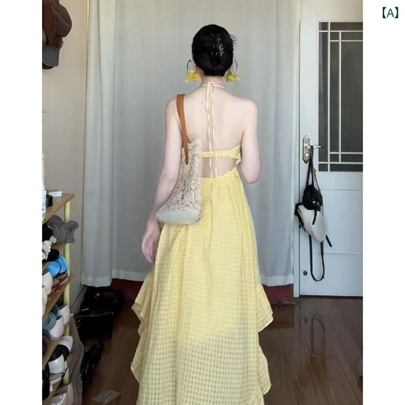 レディース トップス ホルターネック レディース トップス ホルターネック フレンチ 美しい ユニークな ホルターネック ドレス 海辺の 休日 魅惑的 背中の 開いた ビーチ 2025 春と 夏
