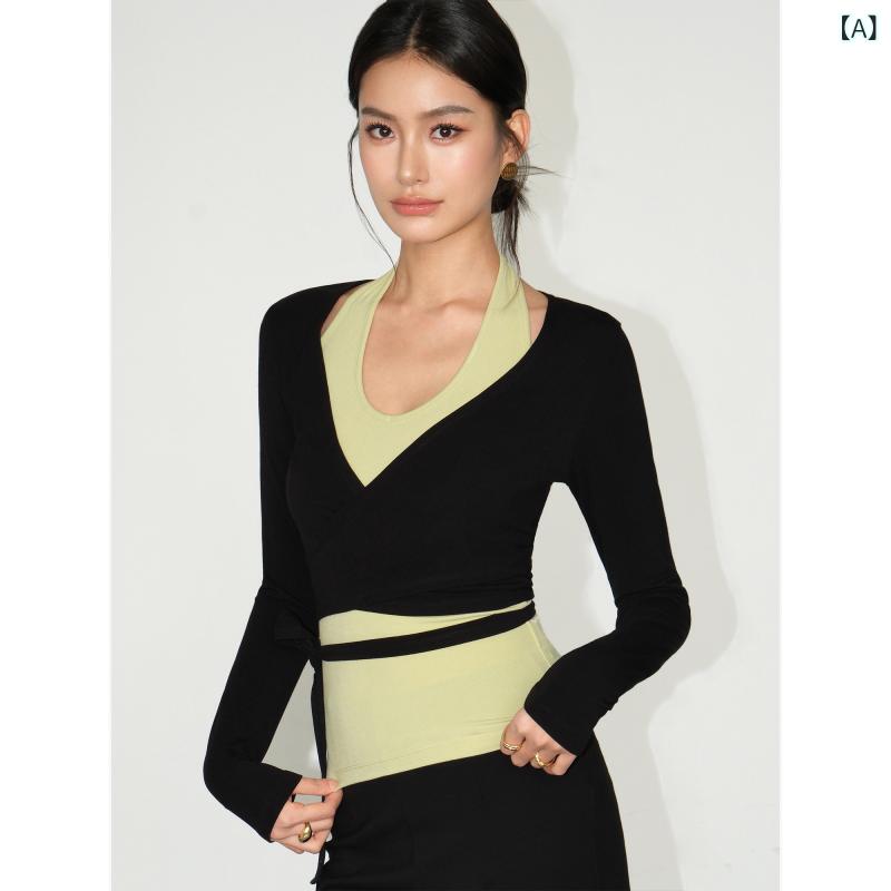 ホルターネック レディース トップス ホルターネック レディース トップス NEVA HU ツーピース ストラップ ニット Tシャツ レディース バックレス ホルターネック キャミソール スリム ショート トップ