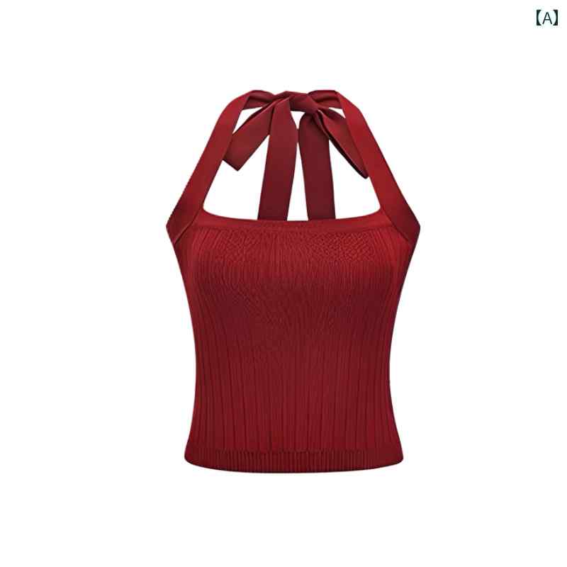 レディース トップス ホルターネック レディース トップス ホルターネック Yu Shuxin 同じ ホルターネック ストラップ ベスト レッド ノースリーブニット チューブ トップ 女性 夏 アウトドアウェア 美しい バック スウィート ホ