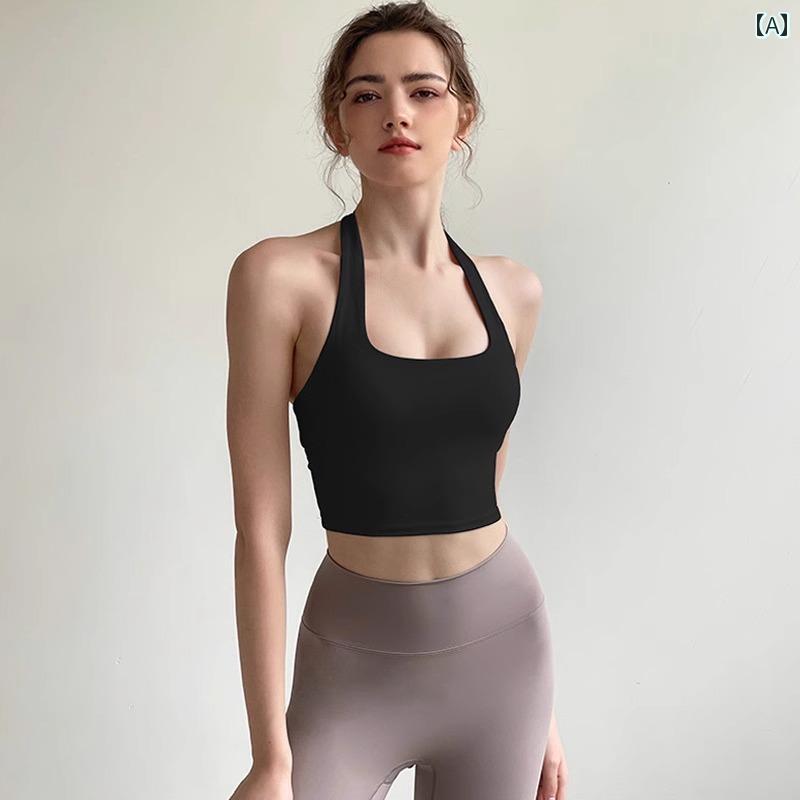 レディース トップス ホルターネック レディース トップス ホルターネック 女性用 パッド入り バックブラ 付き レッド ヨガ スポーツ バックレスキャミソール