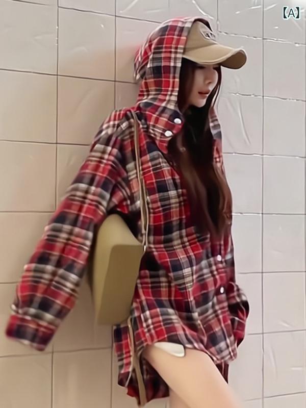 レディース 照合のしるし トップス の 商いものの 甚だしい級 初秋  亭主もち服 2025 御前上等 赤いこと 照合のしるし 柄 ボンネット付き添い人 プルオーバー 上衣  とっ始め