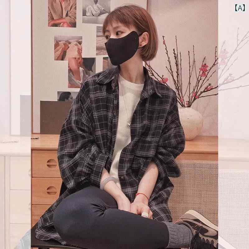 チェック柄 シャツ レディース レトロ 黒の チェック 柄 シャツ ジャケット 女性用 2025年 初秋 ゆったり ミドル 丈 日焼け防止 トップ