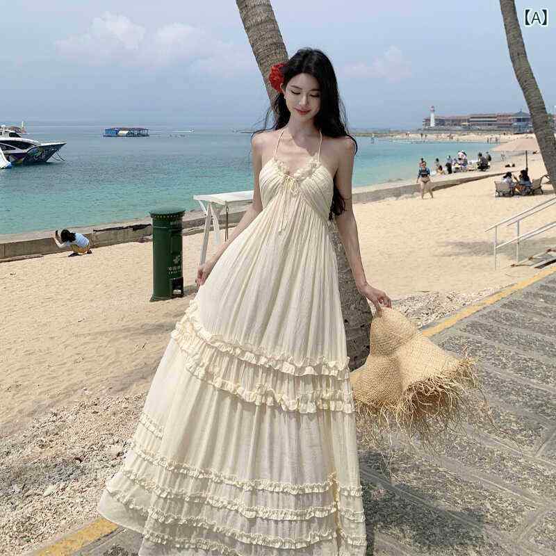 衣装 お召しもの レディース 砂浜の 素晴らしい お召しもの ズボン吊り 公休日の ロング 真っ白い 吸い付ける的 後ろ側の 開いた 仙女 夏の モップの 佇まい
