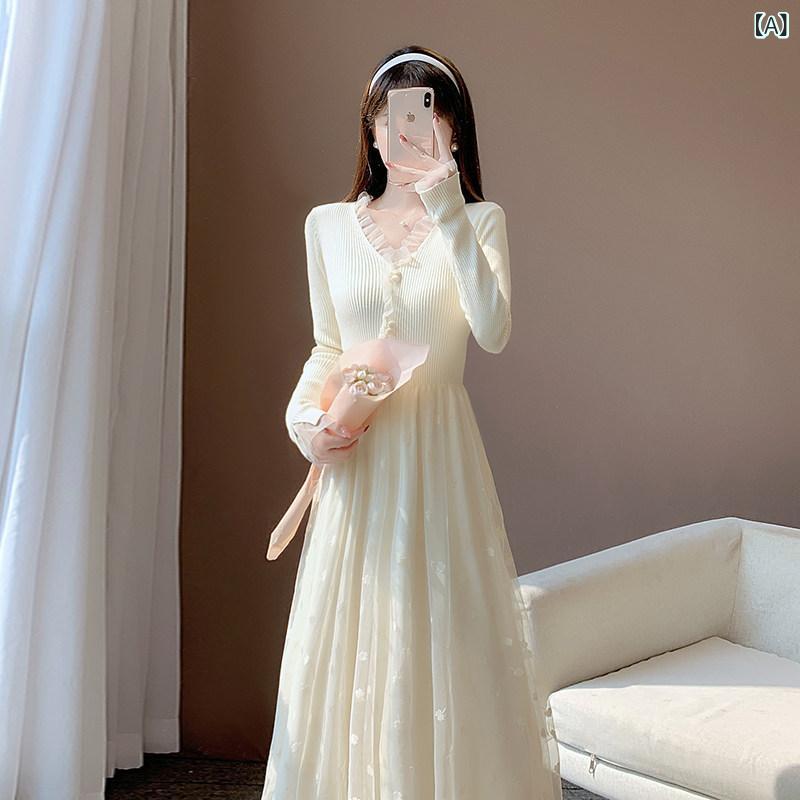 春のフレンチスウィートな佇まい愛想のいい初恋お嬢さん風のスリムメッシュワンピース。
