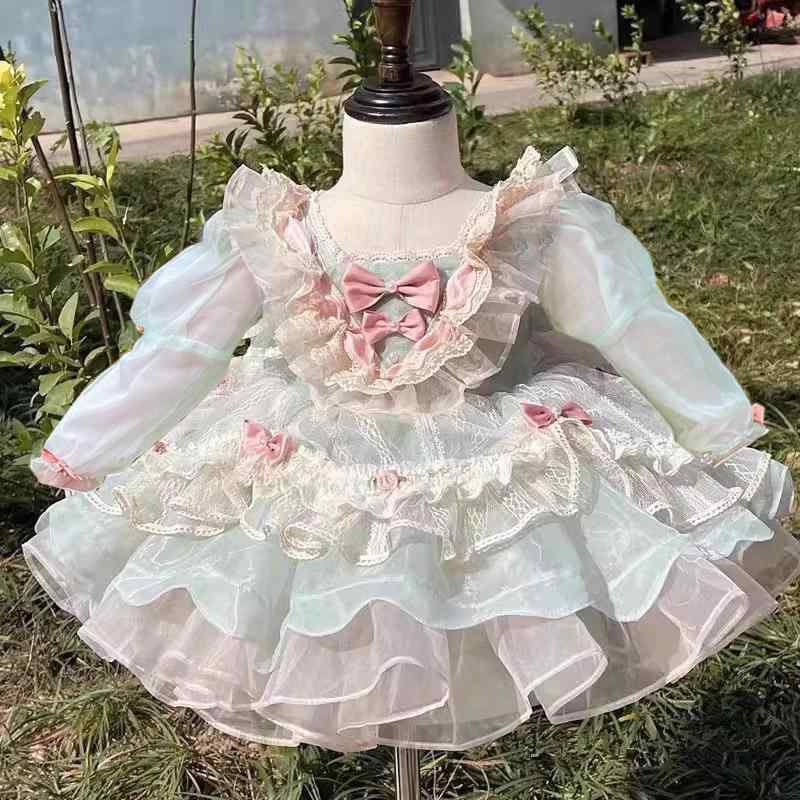 女の子 ロリータ プリンセスドレス 春秋 ふんわりスカート 誕生日パーティー かわいい 礼服 チュール素材 膝丈 スタイリッシュ 普段使い