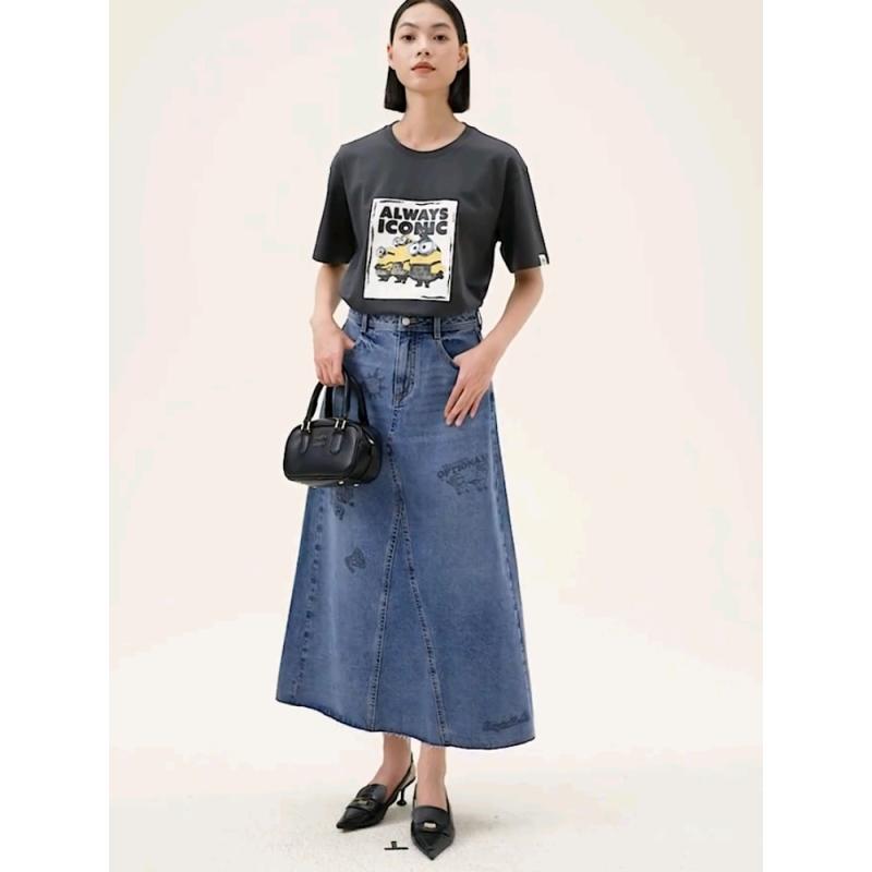 レディース スコート ジーンズ MIDI丈 通い用 心地よい 秋 研ぎあげる 流行り物 膝下丈 伸ばすこと 軽さ