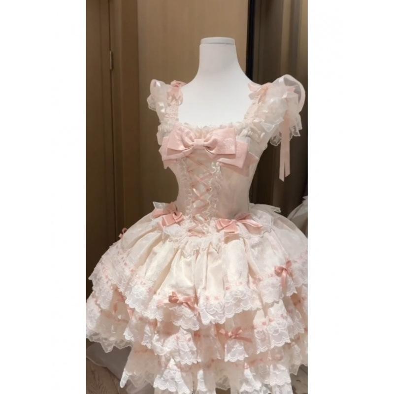 ワンピース レディース ロリータ 吊り帯 夏 かわいい 修身 ふわふわ ミニスカート 甘め フレア ギャザー 軽やか 涼しい ギャルドレス