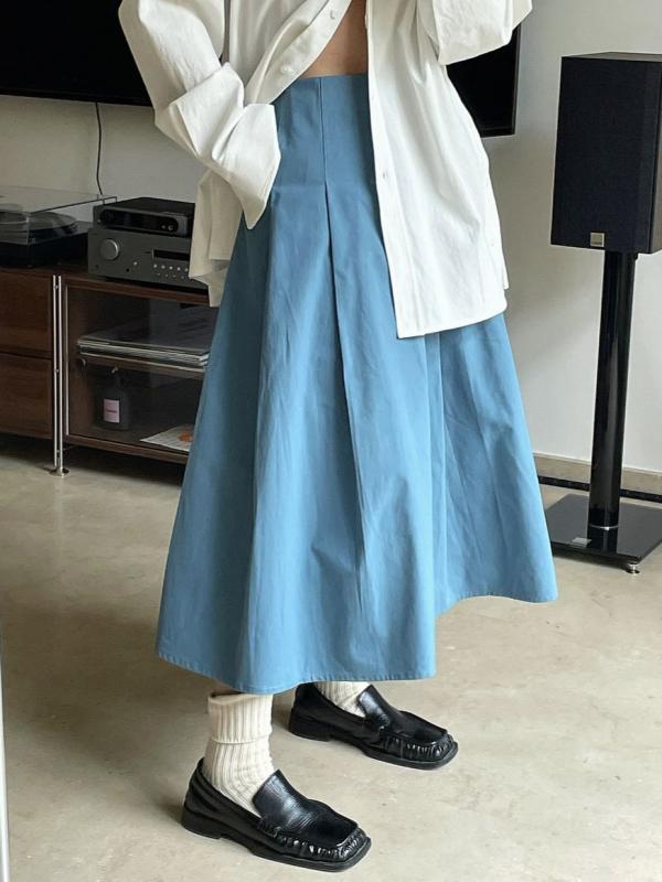 スカート レディース ハイウエスト Aライン ミディ丈 フレアスカート ゆったり ワイドシルエット シンプル カジュアル 春 普段使い 軽量 伸縮性