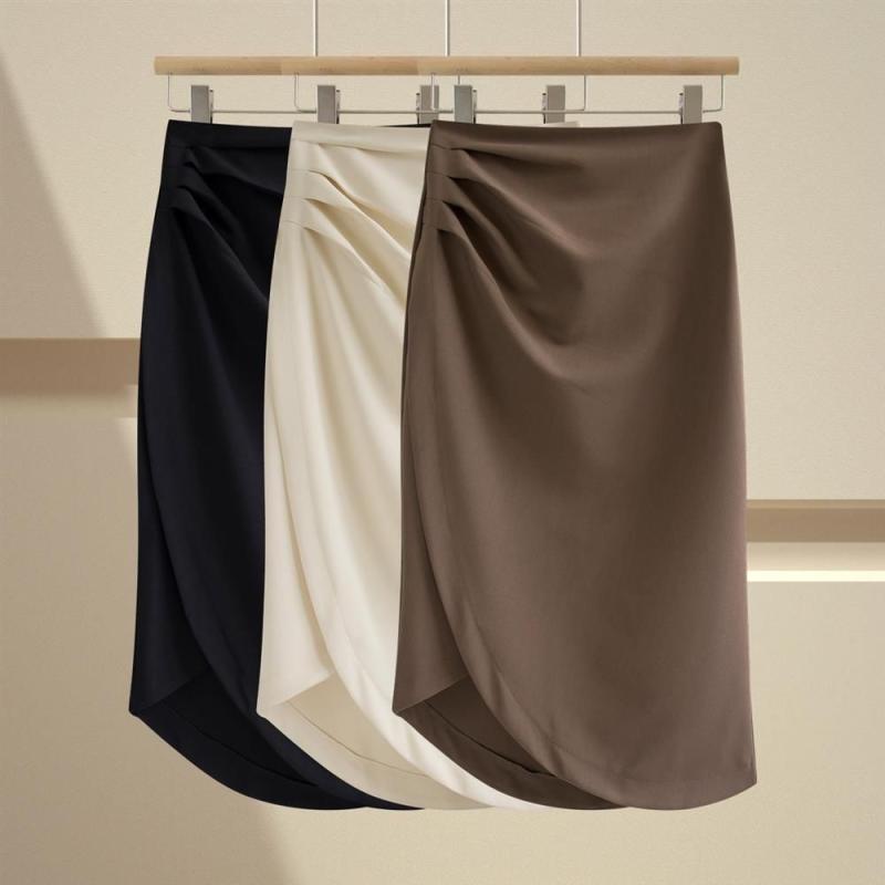 スカート レディース 秋 イレギュラー プリーツ ハイウエスト Aライン 中長丈 タイトフィット スリム ファッション エレガント 日常使い 伸縮性 軽量x2